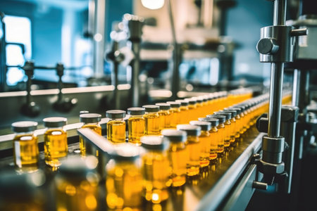 Medical vials Manufacturing on medicine production line AI Generatedの素材