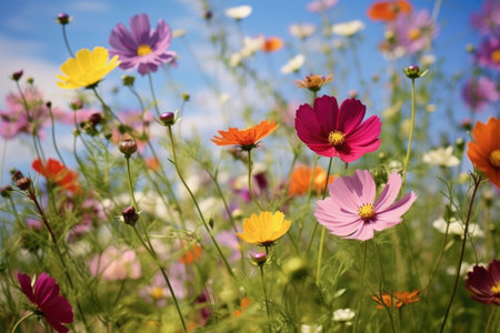 colorful flower meadow in summer AI Generatedの素材