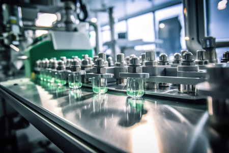 Medical vials Manufacturing on medicine production line AI Generatedの素材