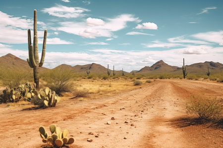 desert with a large saguaro and many cactus AI Generatedの素材