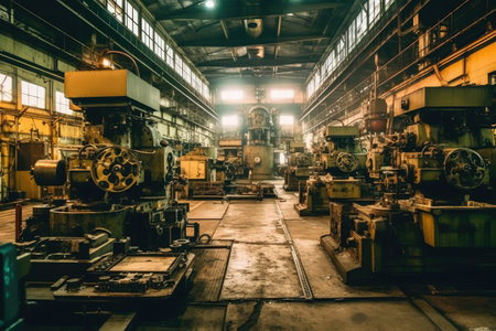 inside factory of airplanes a lot fo machines AI Generatedの素材