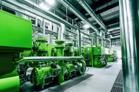 Equipment, cables and piping as found inside of a modern industrial power plantの素材