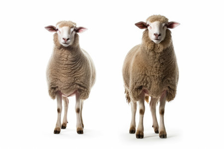 Sheep isolated on a white background. Two sheep on a white backgroundの素材