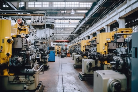 Production line of the plant. CNC automatic transmission equipment. Industrial backgroundの素材