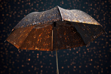 Umbrella in the rain on a dark background. 3d renderingの素材