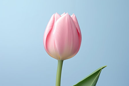 Pink tulip on blue background with copy space for your text.の素材