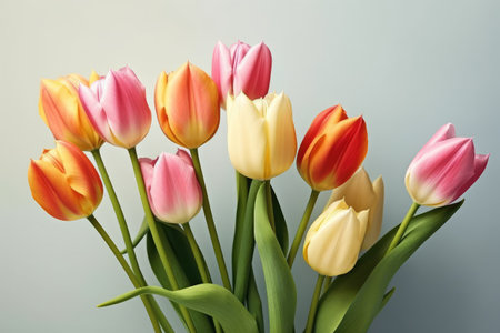 Bouquet of colorful tulips on gray background, closeupの素材
