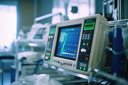 stock photo of inside intensive cardiovascular care unit in hospital Generative AIの素材