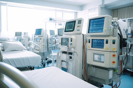 stock photo of inside intensive cardiovascular care unit in hospital Generative AIの素材