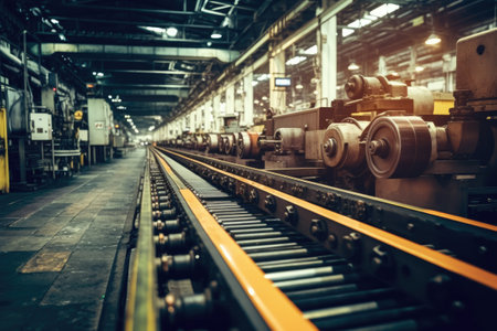 stock photo of inside factory conveyor belt production Generative AIの素材