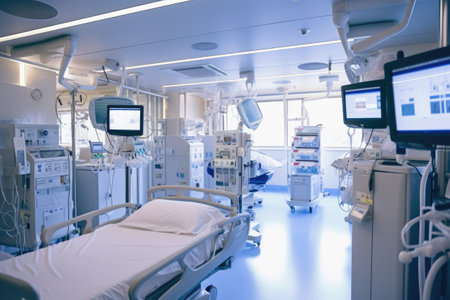 stock photo of inside intensive cardiovascular care unit in hospital Generative AIの素材