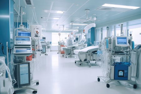 stock photo of inside intensive cardiovascular care unit in hospital Generative AIの素材