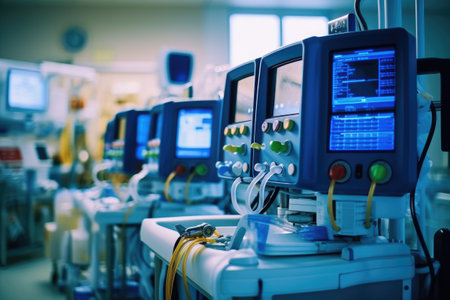 stock photo of inside intensive cardiovascular care unit in hospital Generative AIの素材