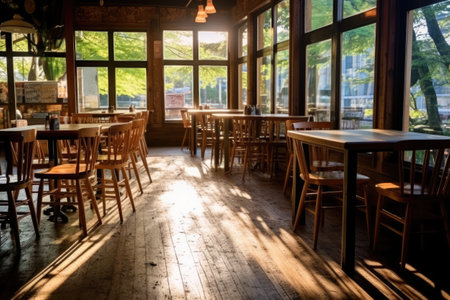 photo of empty inside coffee shop Photography AI Generatedの素材