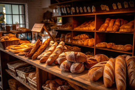 photo of inside empty bread shop Photography AI Generatedの素材