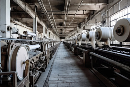 photo of inside textile factory line production view Photography AI Generatedの素材