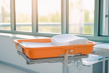 empty Newborn bed at Hospital room photoraphy Generated AIの素材