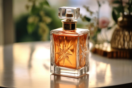 Eau de toilette in the table photoraphy Generated AIの素材