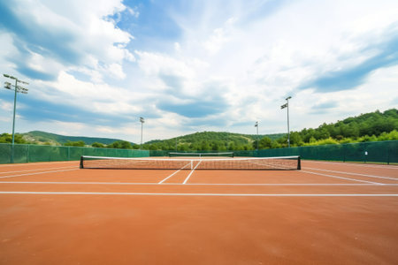outdoor tennis court tools and equipment photoraphy Generated AIの素材