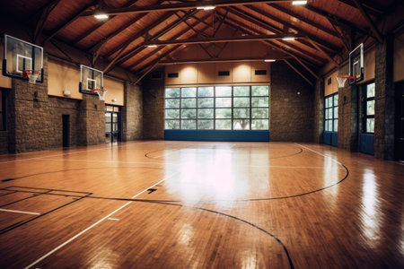 indoor basketball court ball photoraphy Generated AIの素材