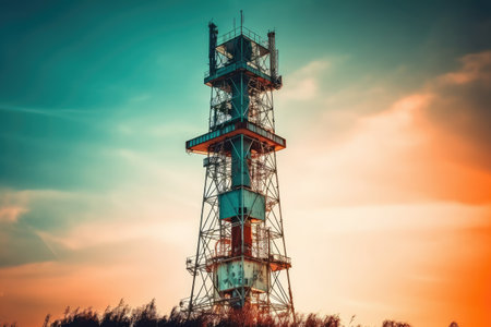 Oil derrick at sunset, retro toned image, vintage styleの素材