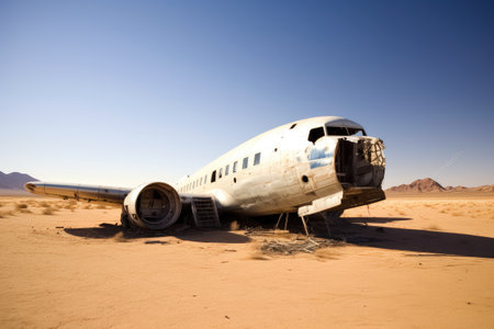 stock photo of Abandoned Aircraft in the desert photography Generated AIの素材