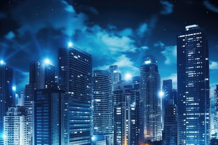 Skyscraper Buildings and Sky Night View Stock Photos photography Generated AIの素材