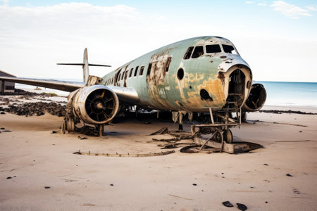 stock photo of Abandoned Aircraft in the beach photography Generated AIの素材