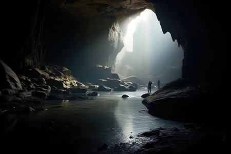 stock photo of a design inside dark cave photography Generated AIの素材