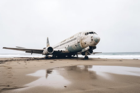 stock photo of Abandoned Aircraft in the beach photography Generated AIの素材
