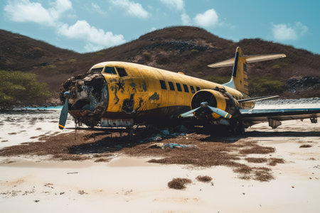 stock photo of Abandoned Aircraft in the beach photography Generated AIの素材