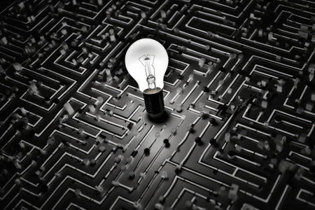 stock photo of a design with an electrical circuit and bulb theme photography Generated AIの素材