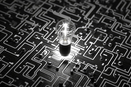 stock photo of a design with an electrical circuit and bulb theme photography Generated AIの素材