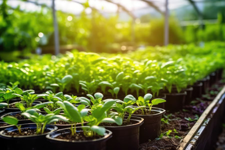 stock photo of growing plants in greenhouse garden photography Generated AIの素材