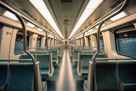 Interior of a modern train with empty seats. Toned.の素材