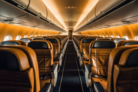 Interior of the airplane with seats and seats. Airplane interiorの素材