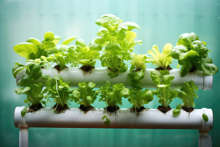 hydroponics with water pipe tube media environmental plant profesional photography ai generatedの素材