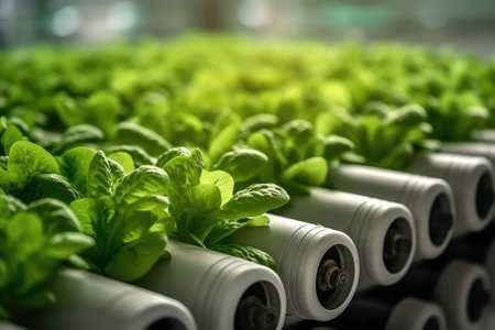 hydroponics with water pipe tube media environmental plant profesional photography ai generatedの素材