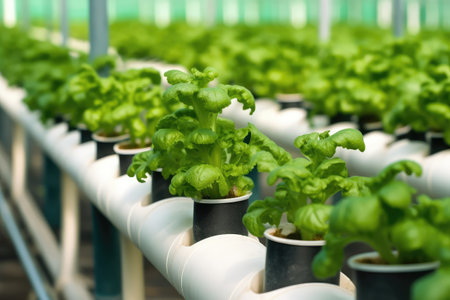hydroponics with water pipe tube media environmental plant profesional photography ai generatedの素材