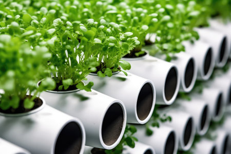 hydroponics with water pipe tube media environmental plant profesional photography ai generatedの素材