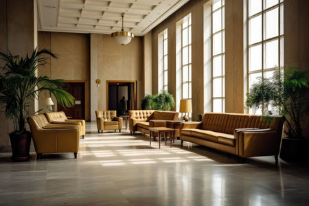 Hotel lobby with vintage style furniture profesional photograpy Ai Generatedの素材
