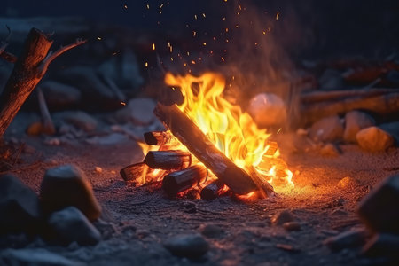 campfire setting in the night ultra realistic profesional photograpy Ai Generatedの素材