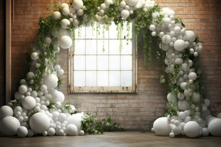 white Balloon garland gate with arch on ceremony professional photography AI Generatedの素材