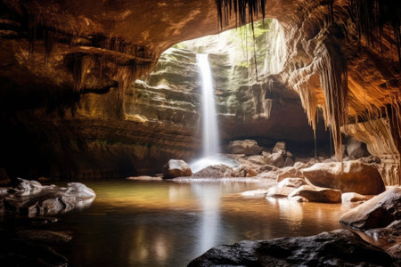 Waterfall in the cave. Beautiful natural landscape. Long exposure.の素材