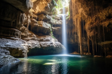 Waterfall in the cave, Khao Luang National Park, Thailandの素材