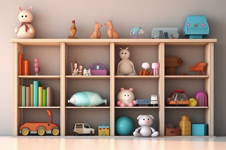 toys room organizer in minimalist house inspiration professional photography AI Generatedの素材