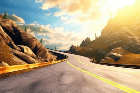 On the Road a winding mountain road hyper detail professional advertising photography AI Generatedの素材