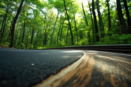 On the Road on a winding forest road hyper detail professional advertising photography AI Generatedの素材
