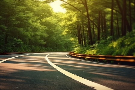 On the Road on a winding forest road hyper detail professional advertising photography AI Generatedの素材