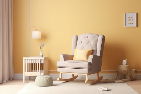 nursing chair for nursery in the baby bed room pastel color professional advertising photography AI Generatedの素材